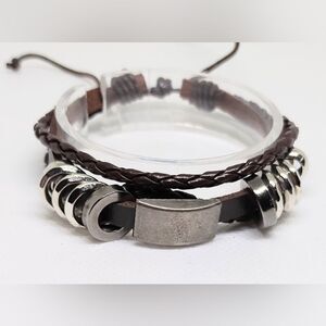 Men's bracelet‎ leather braided layered brown new e51